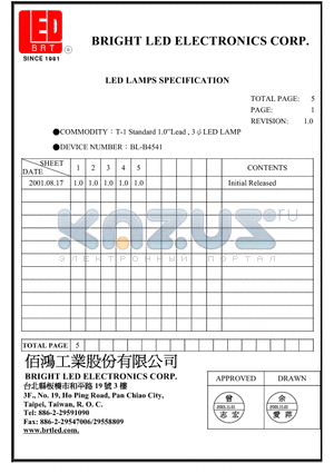 BL-B4541_V1 datasheet - T-1 STANDARD 1.0