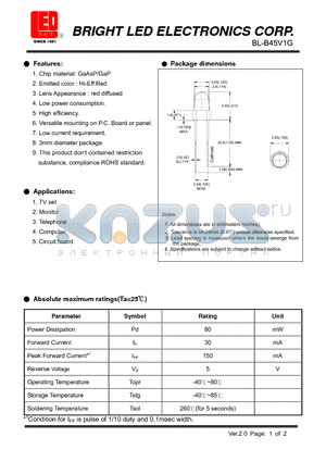 BL-B45V1G datasheet - LED GaP/GaP Hi-Eff Red Low current requirement.