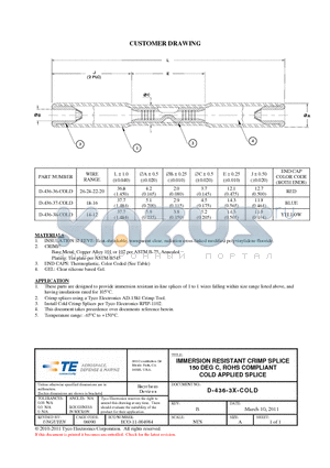 D-436-36-COLD datasheet - IMMERSION RESISTANT CRIMP SPLICE 150 DEG C, ROHS COMPLIANT COLD APPLIED SPLICE