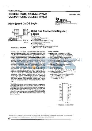 CD54HC646 datasheet - HIGH-SPEED CMOS LOGIC(OCTAL BUS TRANSCEIVER/REGISTER,3-STATE)