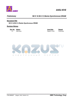 A43L1616V-7F datasheet - 1M X 16 Bit X 2 Banks Synchronous DRAM