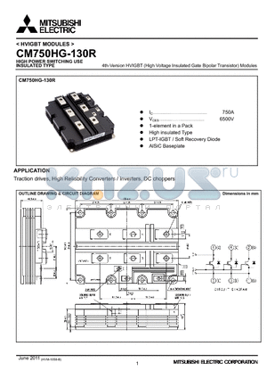 CM750HG-130R datasheet - HIGH POWER SWITCHING USE INSULATED TYPE