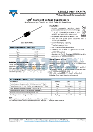 1.5KA15 datasheet - PAR Transient Voltage Suppressors