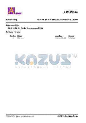 A43L2616A datasheet - 1M X 16 Bit X 4 Banks Synchronous DRAM