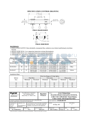 D-436-87 datasheet - IN-LINE SPLICE SEALING SYSTEM, 2 OR 3 TO 1 SPLICER: Nickel Plated, Color Coded, with Inspection Slots