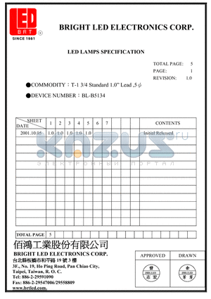 BL-B5134 datasheet - T-1 3/4 STANDARD 1.0