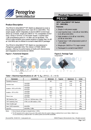 4210-22 datasheet - SPDT UltraCMOS RF Switch DC - 3000 MHz