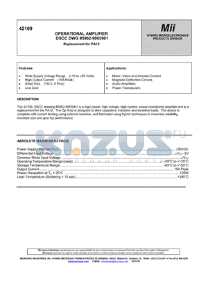 42109 datasheet - OPERATIONAL AMPLIFIER DSCC DWG  5962-9065901