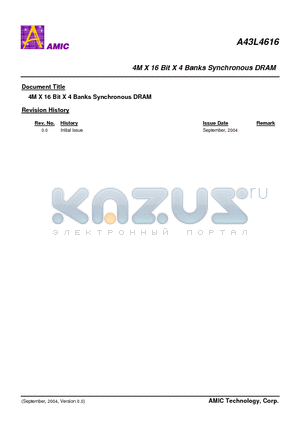 A43L4616 datasheet - 4M X 16 Bit X 4 Banks Synchronous DRAM