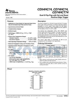 CD54HC74F datasheet - Dual D Flip-Flop with Set and Reset Positive-Edge Trigger