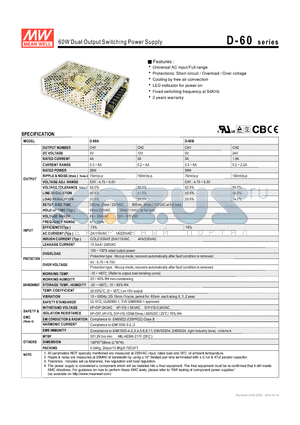 D-60A datasheet - 60W Dual Output Switching Power Supply