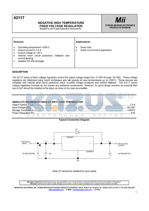 42117-030 datasheet - NEGATIVE HIGH TEMPERATURE FIXED VOLTAGE REGULATOR