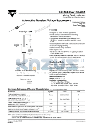 1.5KA6.8 datasheet - Automotive Transient Voltage Suppressors