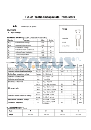 A44 datasheet - TO-92 Plastic-Encapsulate Transistors