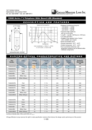 1508625UR3 datasheet - T2 Telephone Slide Based LED (Standard)