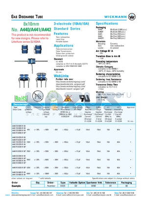 A440 datasheet - GAS DISCHARGE TUBE - 8x10mm