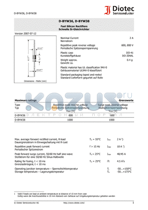 D-BYW36 datasheet - Fast Silicon Rectifiers Schnelle Si-Gleichrichter