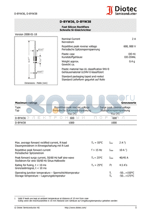 D-BYW36 datasheet - Fast Silicon Rectifiers