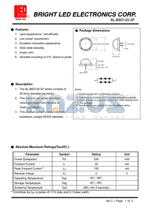 BL-B6D120-2P datasheet - super red chips, which are made from AlGaAs on GaAs substrate.