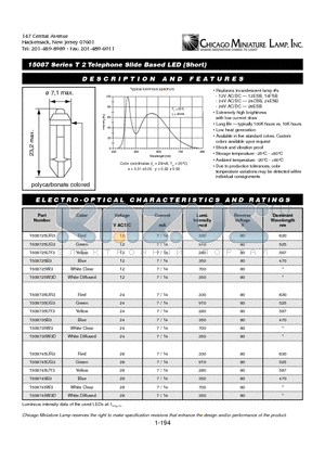 1508725UG3 datasheet - T2 Telephone Slide Based LED (Short)