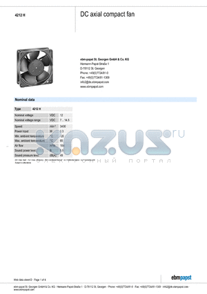4212H datasheet - DC axial compact fan