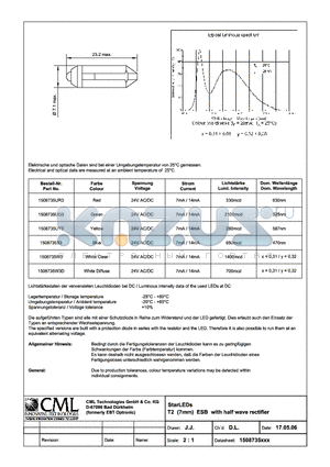 1508735UG3 datasheet - StarLEDs T2 (7mm) ESB with half wave rectifier