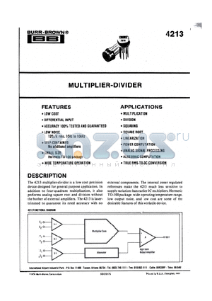 4213 datasheet - MULTIPLIER-DIVIDER