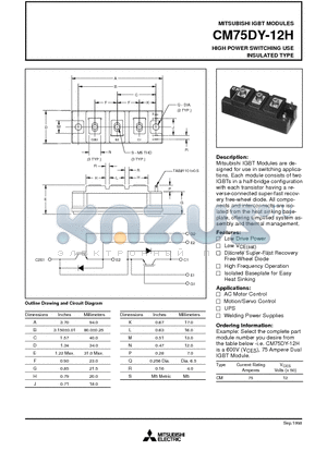 CM75DY-12H datasheet - HIGH POWER SWITCHING USE INSULATED TYPE