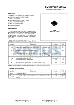 D0-214AA datasheet - 600Watts Surface Mount TVS