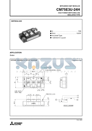 CM75E3U-24H datasheet - IGBT MODULES HIGH POWER SWITCHING USE INSULATED TYPE