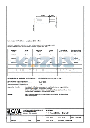 15090350 datasheet - MultiLEDs T13/4 (6mm) BI-Pin 4-Chip-LED