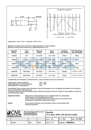15095350 datasheet - StarLEDs T13/4 (6mm) BI-Pin with half wave rectifier