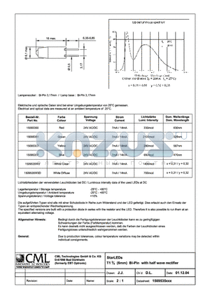 15095357 datasheet - StarLEDs T13/4 (6mm) BI-Pin with half wave rectifier