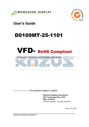 D0109MT-25-1101 datasheet - Vacuum Fluorescent Display Specification