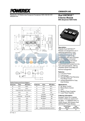 CM800DY-24S datasheet - Powerex Dual IGBTMOD Modules are designed for use in switching applications.
