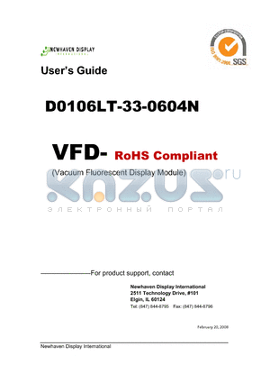 D0106LT-33-0604N datasheet - Vacuum Fluorescent Display Specification