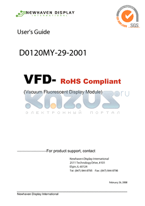 D0120MY-29-2001 datasheet - Vacuum Fluorescent Display Specification