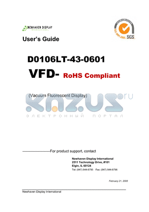 D0106LT-43-0601 datasheet - Vacuum Fluorescent Display Specification