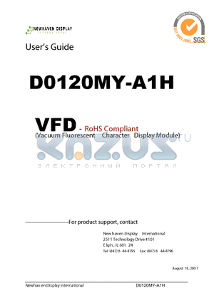 D0120MY-A1H datasheet - Vacuum Fluorescent Display Specification