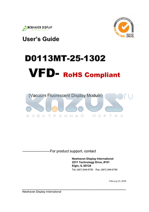 D0113MT-25-1302 datasheet - Vacuum Fluorescent Display Specification