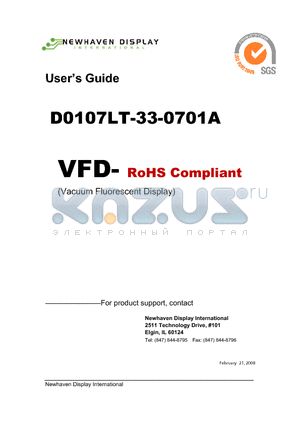 D0107LT-33-0701A datasheet - Vacuum Fluorescent Display Specification