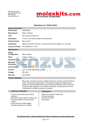 22-04-1031 datasheet - Friction Lock Vertical Header and Receptacle