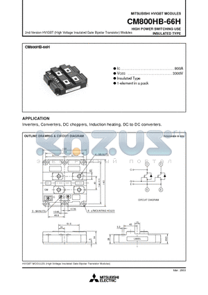 CM800HB-66H datasheet - HIGH POWER SWITCHING USE INSULATED TYPE