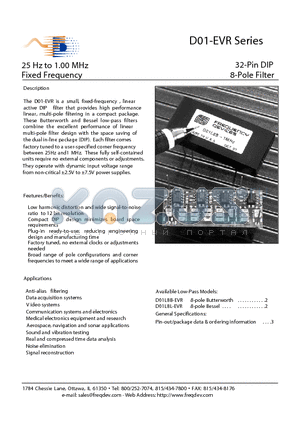 D01L8B-EVR datasheet - 32-Pin DIP 8-Pole Filter