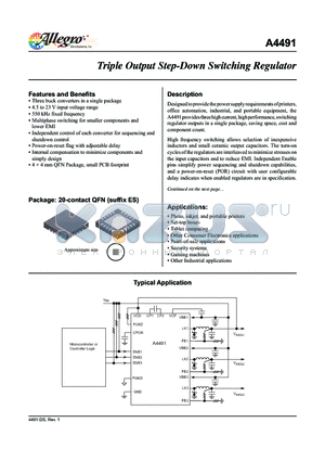 A4491 datasheet - Designed to provide the power supply requirements of printers, office automation, industrial, and portable equipment, the A4491 provides three high current,
