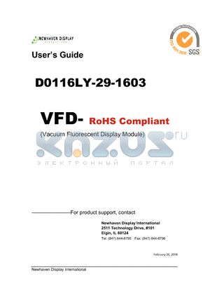 D0116LY-29-1603 datasheet - Vacuum Fluorescent Display Specification