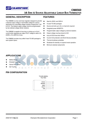 CM8560 datasheet - 3A SINK AND SOURCE ADJUSTABLE LINEAR BUS TERMINATOR