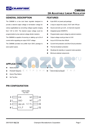 CM8566 datasheet - 2A ADJUSTABLE LINEAR REGULATOR