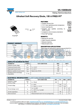 150EBU02 datasheet - Ultrafast Soft Recovery Diode, 150 A FRED Pt