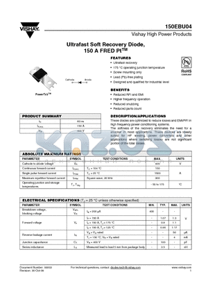 150EBU04 datasheet - Ultrafast Soft Recovery Diode, 150 A FRED PtTM